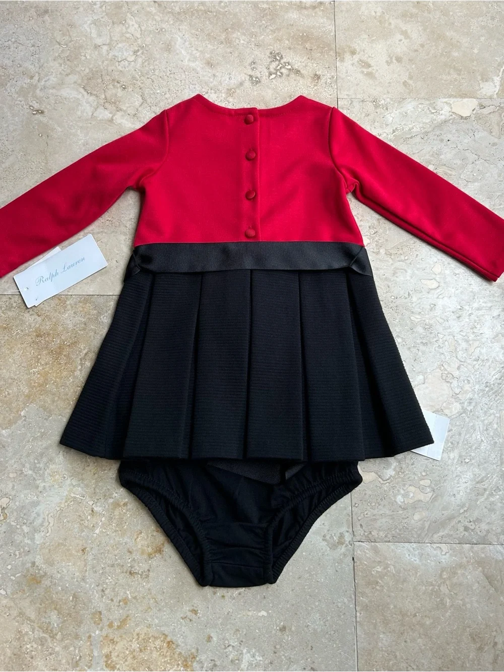 Polo Ralph Lauren Baby Girl Two-Tone Pleated Ponte Dress Set, Size 6 Months